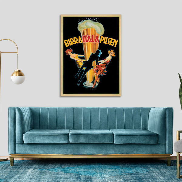 Quadro Stampa su Tela con Telaio in Legno Birra Itala Pilsen