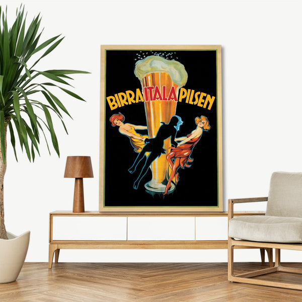 Quadro Stampa su Tela con Telaio in Legno Birra Itala Pilsen