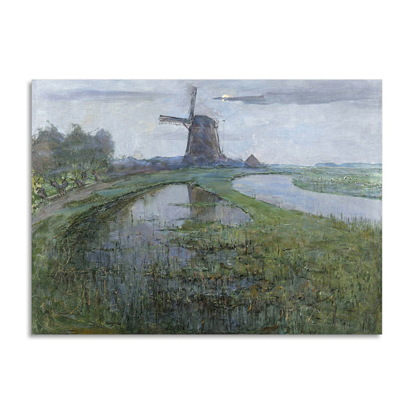 Quadro Stampa su Tela con Telaio in Legno Piet Mondrian - Oostzijdse Mill along the River Gein by Moonlight