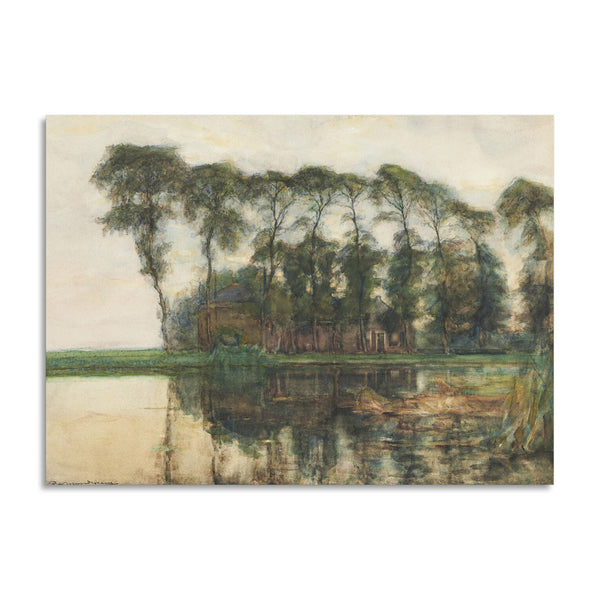 Quadro Stampa su Tela con Telaio in Legno Piet Mondrian - Farmstead along the water screened by nine tall trees