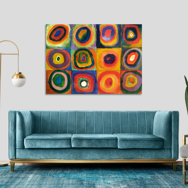 Quadro Stampa su Tela con Telaio in Legno Wassily Kandinsky - Squares with Concentric Circles
