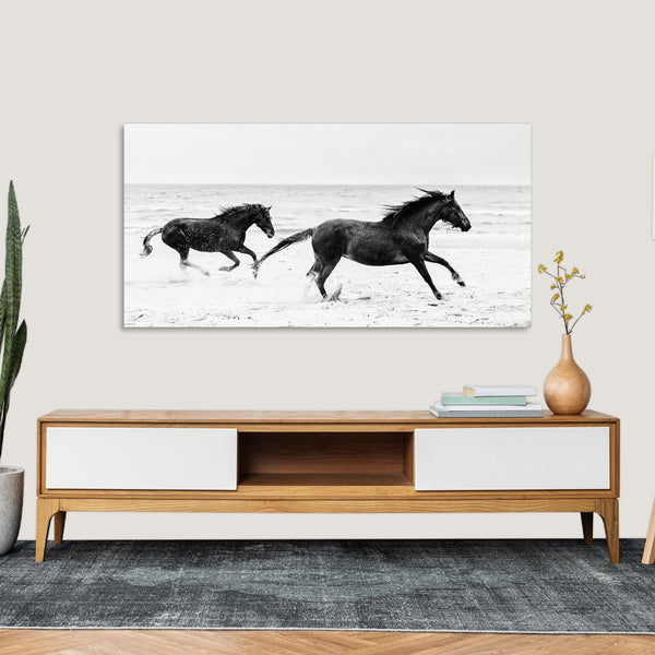 Quadro Stampa su Tela con Telaio in Legno paesaggio cavalli