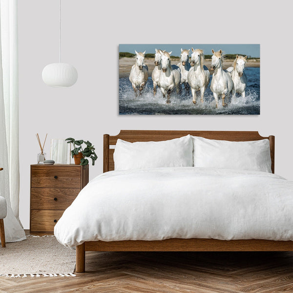 Quadro Stampa su Tela con Telaio in Legno paesaggio cavalli
