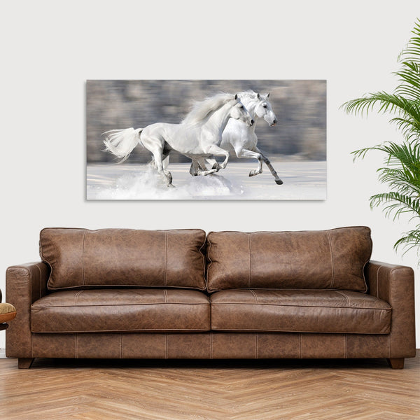 Quadro Stampa su Tela con Telaio in Legno paesaggio cavalli