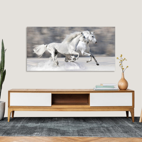 Quadro Stampa su Tela con Telaio in Legno paesaggio cavalli