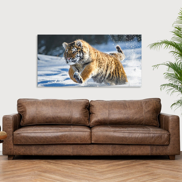 Quadro Stampa su Tela con Telaio in Legno paesaggio tigre