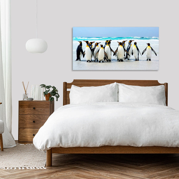 Quadro Stampa su Tela con Telaio in Legno paesaggio Pinguini