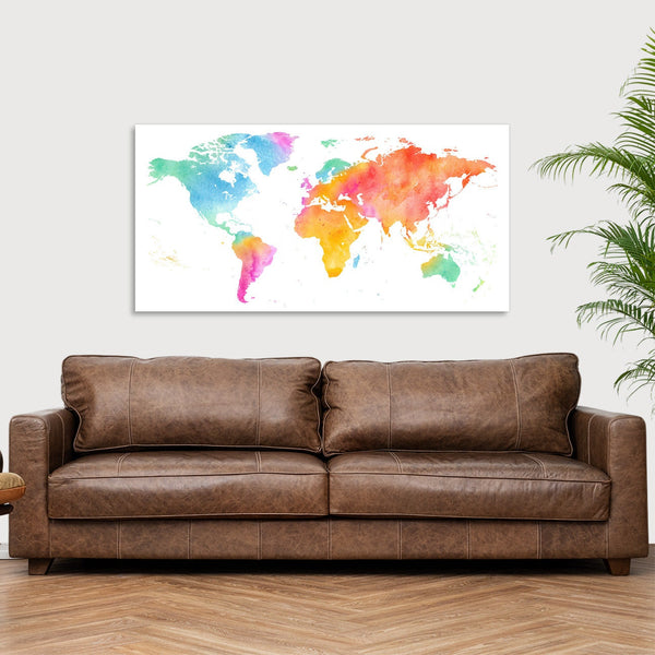 Quadro Stampa su Tela con Telaio in Legno astratto moderno mappa del mondo
