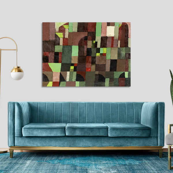 Quadro Stampa su Tela con Telaio in Legno Paul Klee - Red and Green Architecture