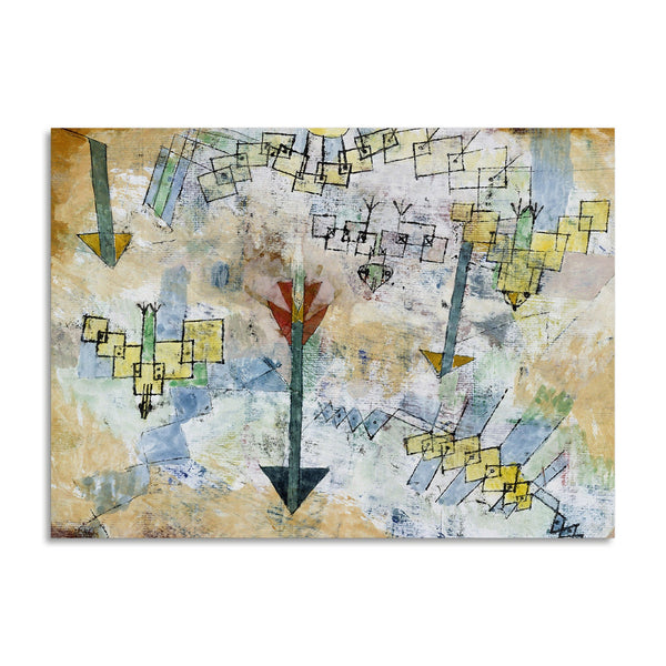 Quadro Stampa su Tela con Telaio in Legno Paul Klee - Birds Swooping Down and Arrows