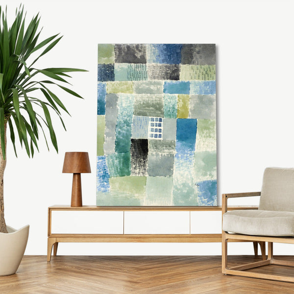 Quadro Stampa su Tela con Telaio in Legno Paul Klee - First house in a settlement