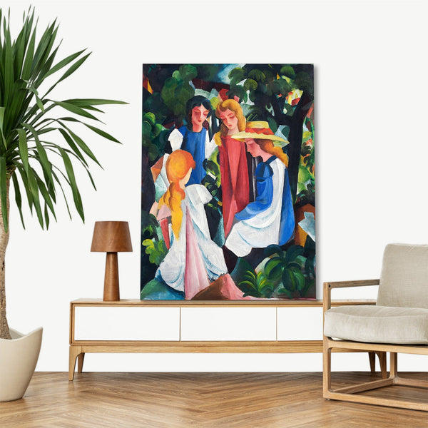 Quadro Stampa su Tela con Telaio in Legno August Macke - Four Girls
