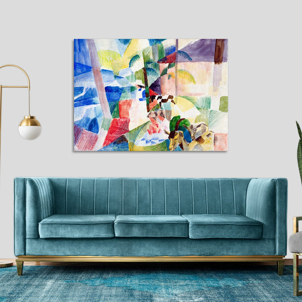 Quadro Stampa su Tela con Telaio in Legno August Macke - Landscape with children and goats