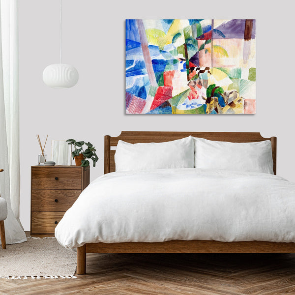 Quadro Stampa su Tela con Telaio in Legno August Macke - Landscape with children and goats