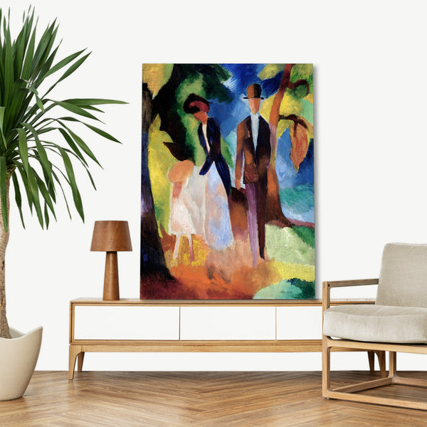 Quadro Stampa su Tela con Telaio in Legno August Macke - People by a Blue Lake