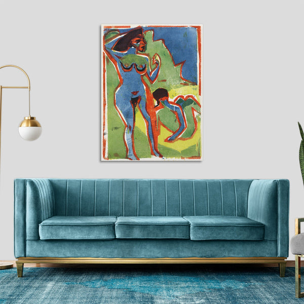 Quadro Stampa su Tela con Telaio in Legno Ernst Ludwig Kirchner - Bathing Women