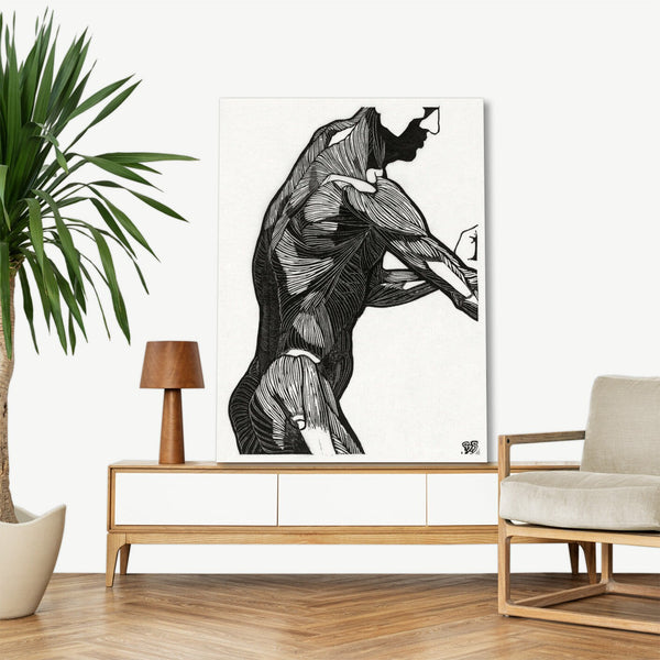 Quadro Stampa su Tela con Telaio in Legno Reijer Stolk - Anatomical study of a man’s lateral and arm muscles