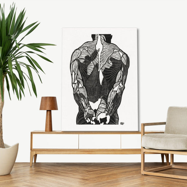 Quadro Stampa su Tela con Telaio in Legno Reijer Stolk - Anatomical study of a man’s back muscles