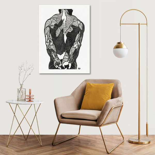 Quadro Stampa su Tela con Telaio in Legno Reijer Stolk - Anatomical study of a man’s back muscles