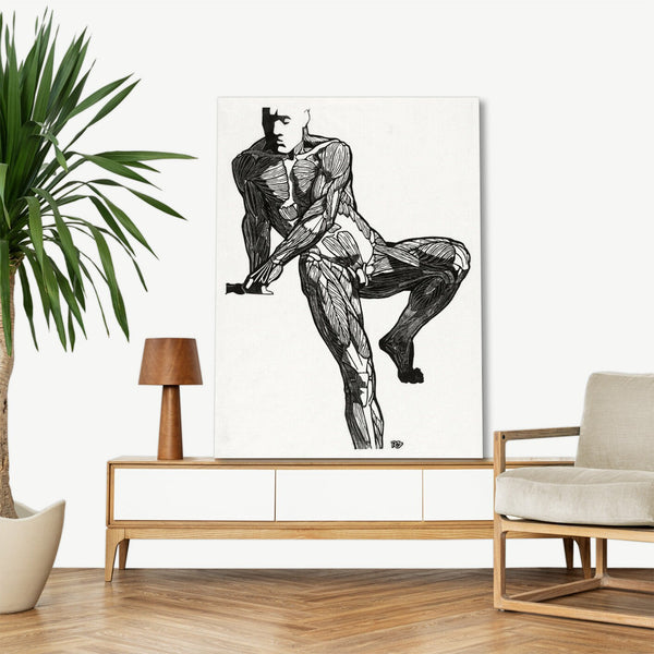 Quadro Stampa su Tela con Telaio in Legno Reijer Stolk - Anatomical study of a man’s chest, stomach and leg muscles