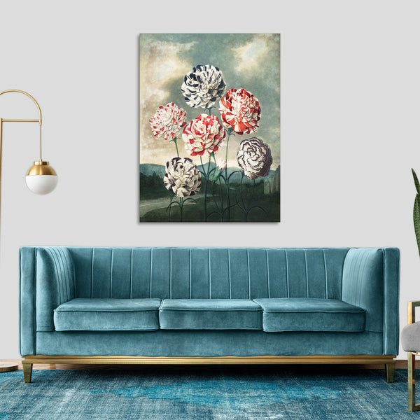 Quadro Stampa su Tela con Telaio in Legno Robert John Thornton - A Group of Carnations from The Temple of Flora