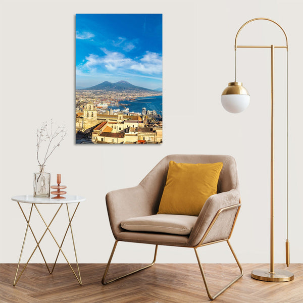 Quadro Stampa su Tela con Telaio in Legno panorama napoli vesuvio