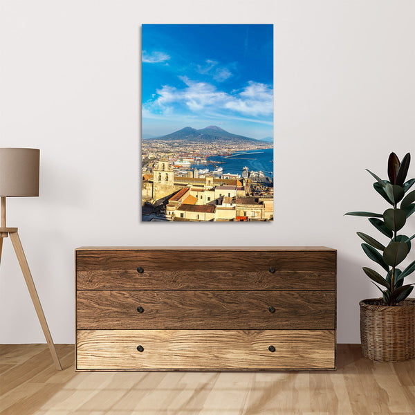 Quadro Stampa su Tela con Telaio in Legno panorama napoli vesuvio