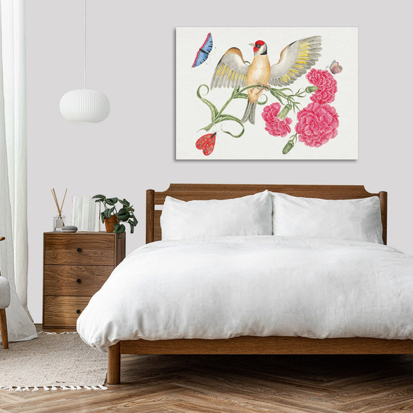 Quadro Stampa su Tela con Telaio in Legno Brown bird with red head