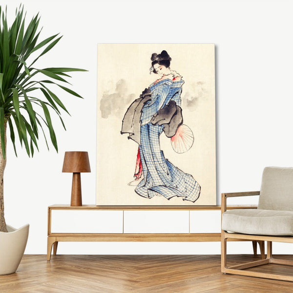 Quadro Stampa su Tela con Telaio in Legno Katsushika Hokusai - Woman in Kimono