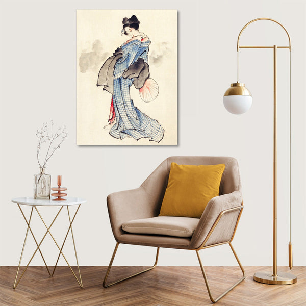 Quadro Stampa su Tela con Telaio in Legno Katsushika Hokusai - Woman in Kimono