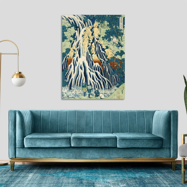 Quadro Stampa su Tela con Telaio in Legno Katsushika Hokusai - Shimotsuke Kurokami-Yama Kurifuri no Taki