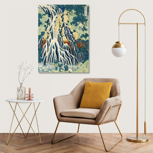 Quadro Stampa su Tela con Telaio in Legno Katsushika Hokusai - Shimotsuke Kurokami-Yama Kurifuri no Taki