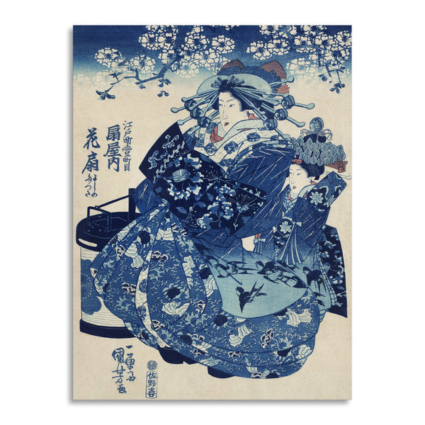 Quadro Stampa su Tela con Telaio in Legno Utagawa Kuniyoshi - Ogiya uchi Hanaogi
