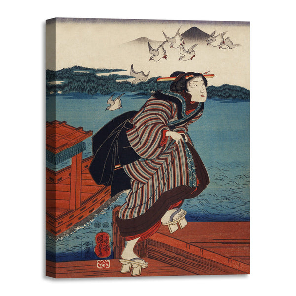 Quadro Stampa su Tela con Telaio in Legno Utagawa Kuniyoshi - Sanbashi no Onna