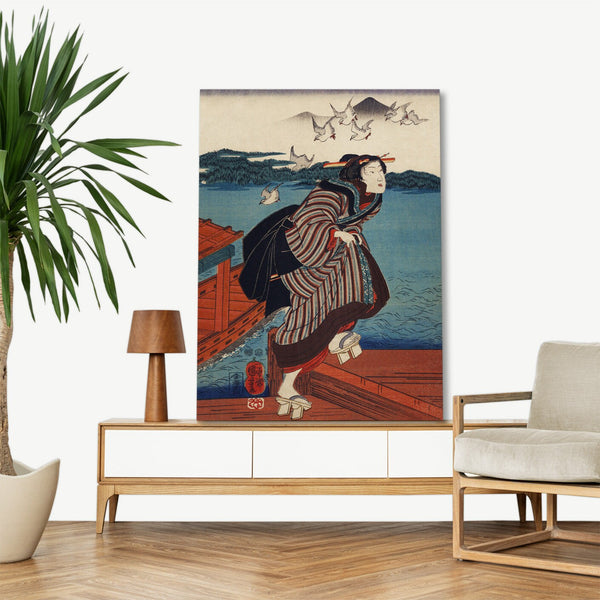 Quadro Stampa su Tela con Telaio in Legno Utagawa Kuniyoshi - Sanbashi no Onna