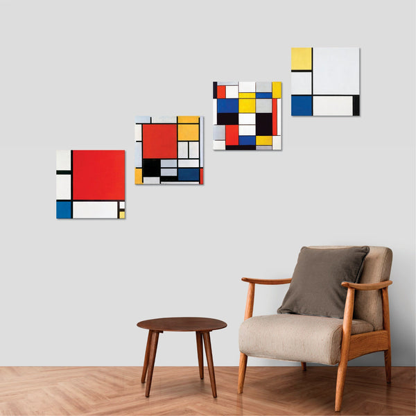 Quadri Stampa su Tela con Telaio in Legno 4 pezzi Piet Mondrian