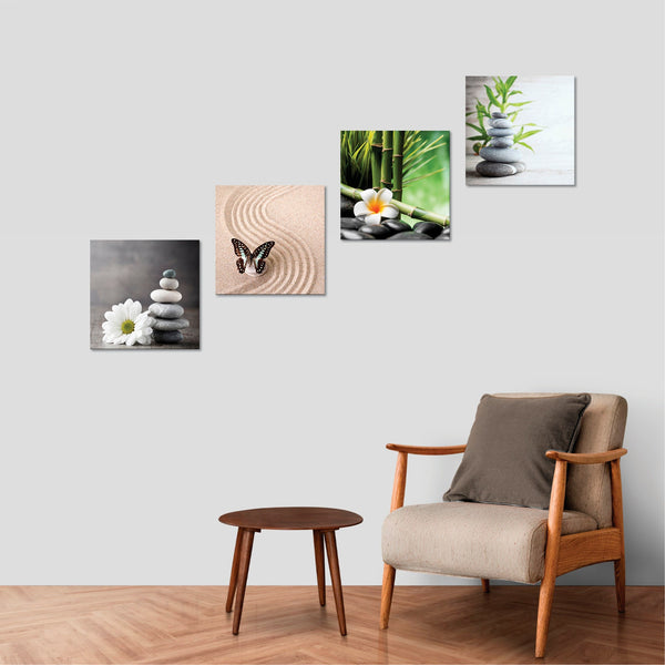 Quadri Stampa su Tela con Telaio in Legno 4 pezzi fiori zen spa
