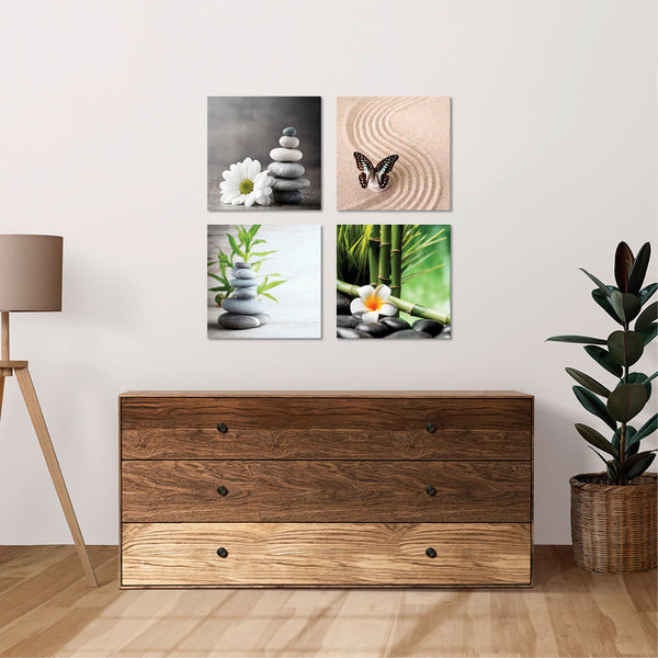 Quadri Stampa su Tela con Telaio in Legno 4 pezzi fiori zen spa