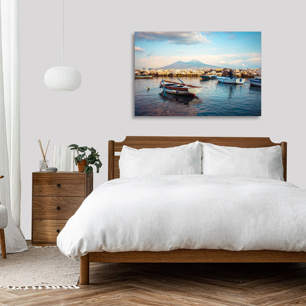 Quadro Stampa su Tela con Telaio in legno panorama napoli vesuvio