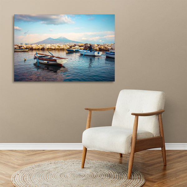Quadro Stampa su Tela con Telaio in legno panorama napoli vesuvio