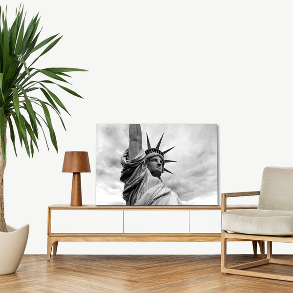 Quadro Stampa su Tela con Telaio in legno panorama statua della libertà