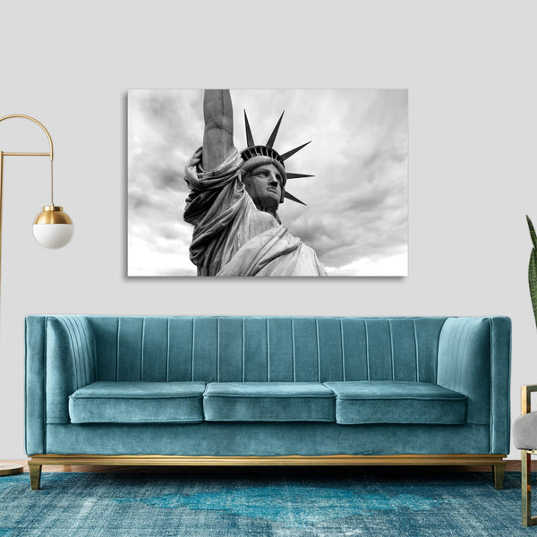 Quadro Stampa su Tela con Telaio in legno panorama statua della libertà