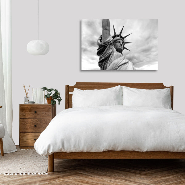Quadro Stampa su Tela con Telaio in legno panorama statua della libertà