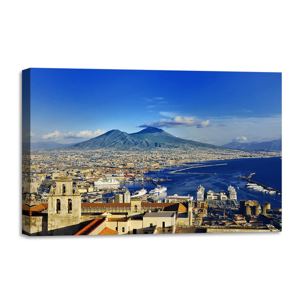 Quadro Stampa su Tela con Telaio in legno panorama napoli vesuvio
