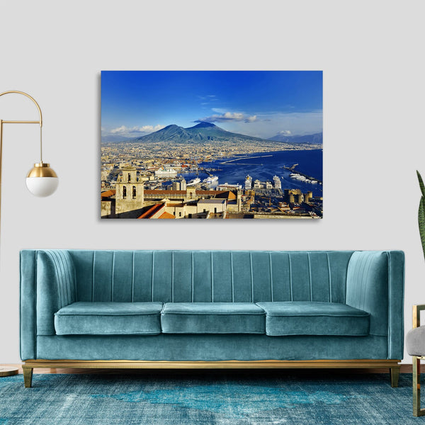 Quadro Stampa su Tela con Telaio in legno panorama napoli vesuvio