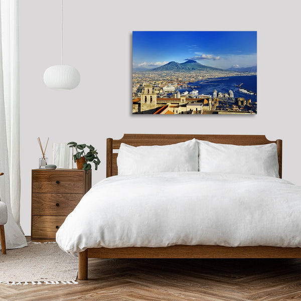 Quadro Stampa su Tela con Telaio in legno panorama napoli vesuvio