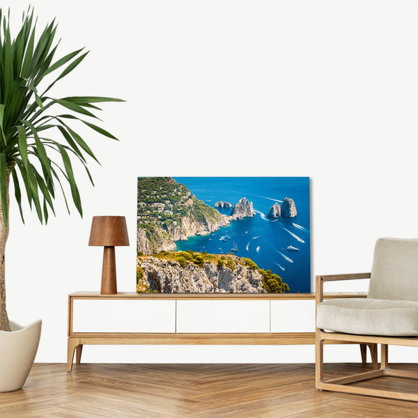 Quadro Stampa su Tela con Telaio in legno panorama napoli isola capri