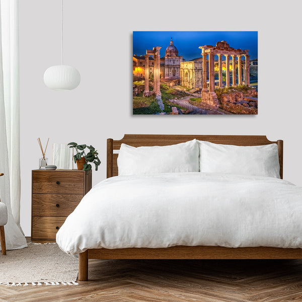 Quadro Stampa su Tela con Telaio in legno panorama roma