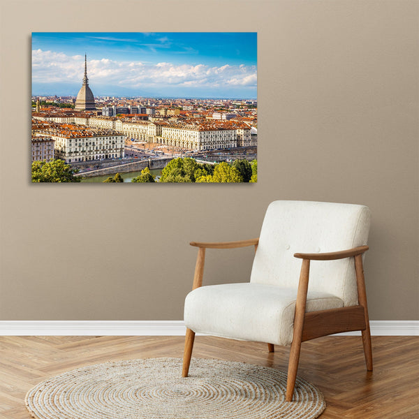 Quadro Stampa su Tela con Telaio in legno panorama torino