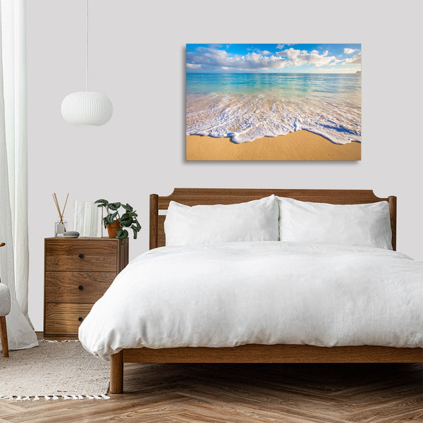 Quadro Stampa su Tela con Telaio in legno panorama mare spiaggia